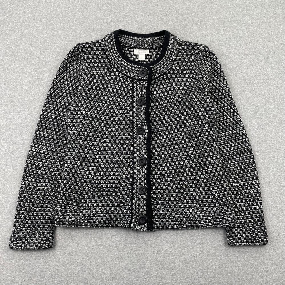 VTG Christopher & Banks Cardigan Sweater Womens M Black Knit Jacket Retro Prep